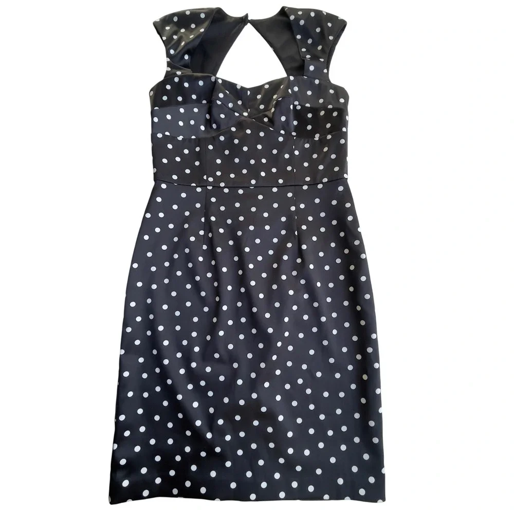 White House Black Market Sheath Dress Sz‎ 8 Polka Dot Pin-up Retro Cocktail Chic - Picture 9 of 13